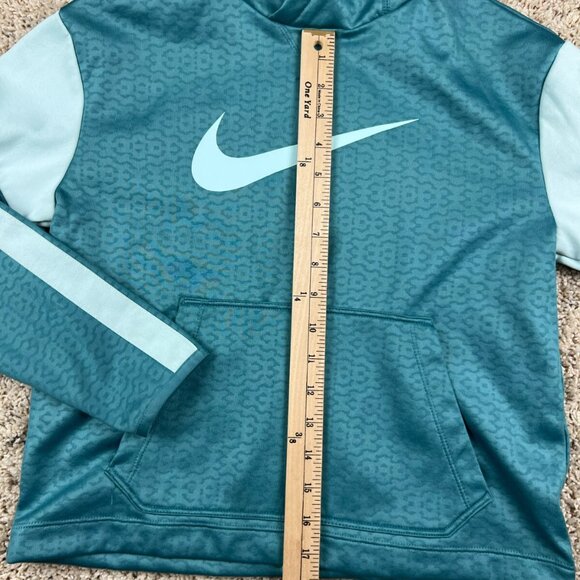 Nike Hoodie Girls Large Blue Green Dri Fit Swoosh Logo w Pocket Pullover - Picture 5 of 7
